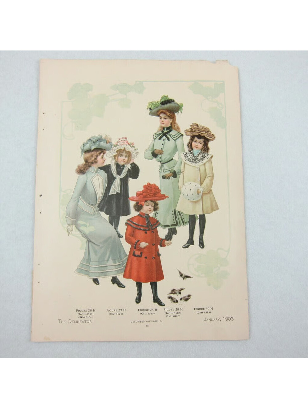 Antique 1903 Victorian Fashion Print Ladies & Children Coats & Dresses Color